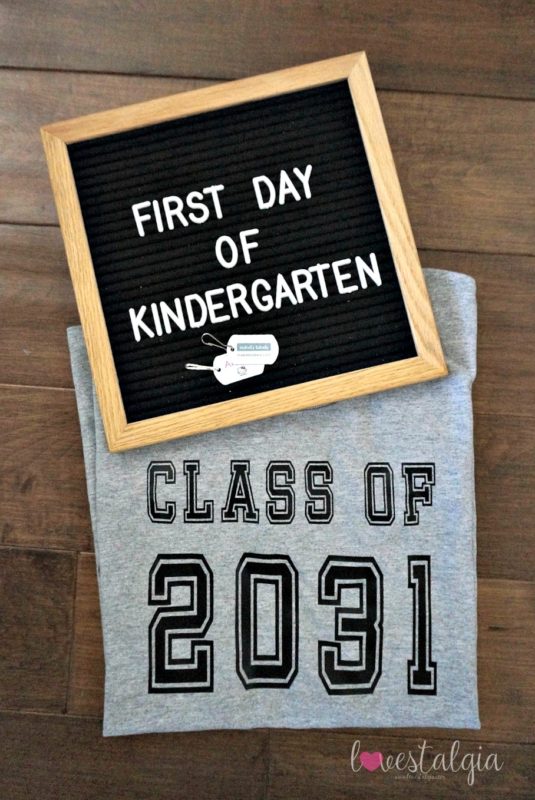 homeschooling, first day of school outfit, target style, letterboards, kindergarten. handprint shirt