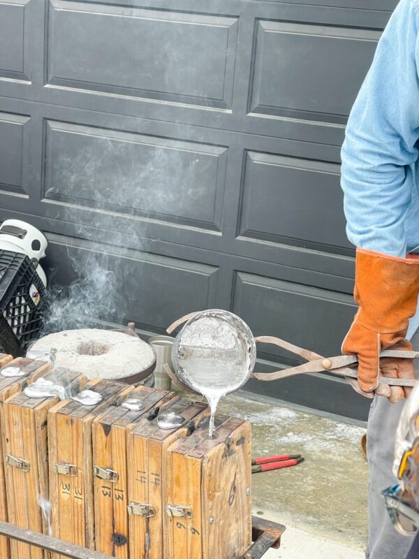 bronze age sword casting class, sword casting guy, Greg Wenderski, unique homeschool class, molten aluminum, foundry